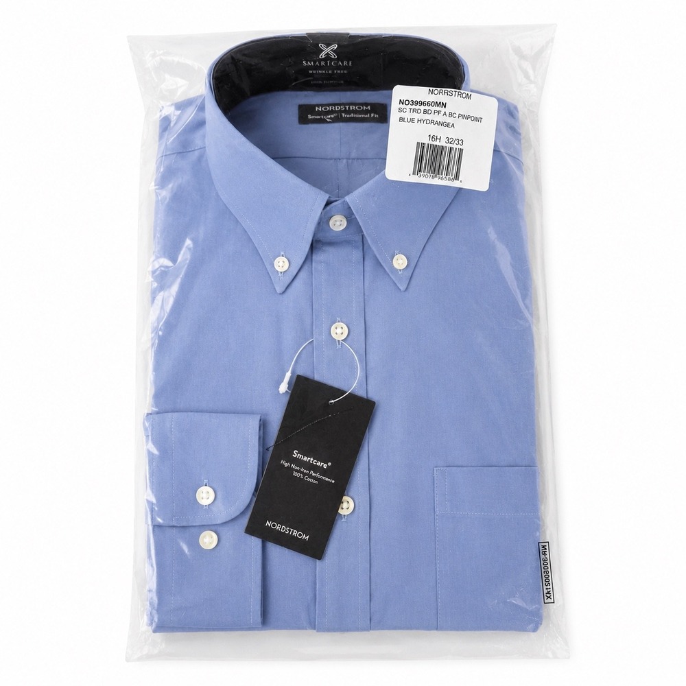 Nordstrom Smartcare Dress Shirt Mens 16.5 32/33 Blue Traditional Fit Cotton - Picture 1 of 10